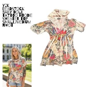 Y2K dead stock baby doll tattoo hoodIE top NWOT S/M